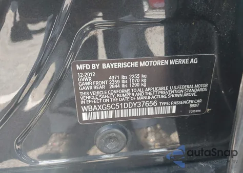 2013 BMW 528I z USA, uszkodzony, nr VIN WBAXG5C51DDY37656